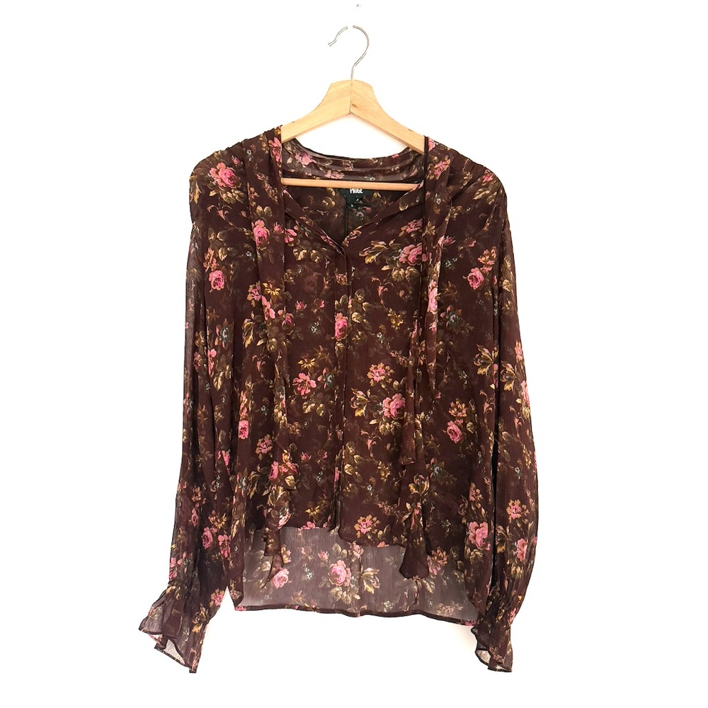 NWT Paige maroon burgundy floral sheer blouse